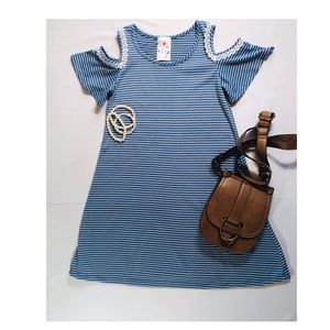 Blue and white cold shoulder dress